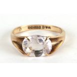 A 9ct gold ring set with a large oval quartz, approx UK size 'M', 2.4g.