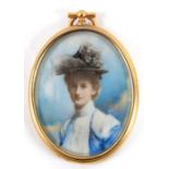 Late 19th / early 20th century school, an oval bust portrait depicting a young lady wearing a