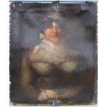 Victorian school a half length portrait of a lady wearing a white dress with lace collar, oil on