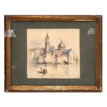 Continental school - Venetian Scene with Gondola in the Foreground - watercolour, framed & glazed,