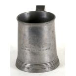 A pewter tankard with King's Own Hussars crest and engraved 'Sargent's Mess The Third The King's Own