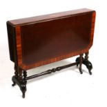 A late 19th century mahogany Sutherland table with central shell inlay and rosewood crossbanding,