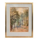 Late 19th century school - Driving Cattle on a Tree Lined Lane - watercolour, framed & glazed, 24 by