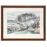 Clifford Cyril Webb (1895-1972) - Rural Landscape Scene - lithograph print, framed & glazed, 49 by