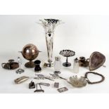 A quantity of assorted silver plated items to include a large trumpet shaped vase with pierced