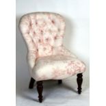 A Victorian upholstered nursing chair with turned front supports.Condition Reportgeneral wear,