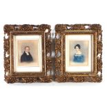 J B Hunter, a pair of half length portrait miniature paintings, Delves Broughton and his wife,