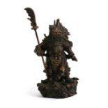 A 20th century Japanese bronze figure in the form of a warrior, 36cms (14ins) high.