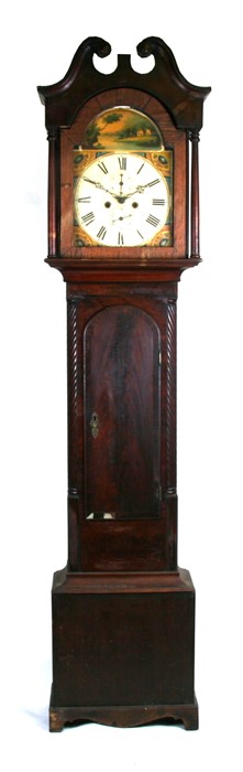 A 19th century longcase clock, the arched painted 12inch dial with Roman numerals and subsidiary