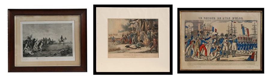 A 19th century aquatint - Battle of Krasnoe - unframed, 34 by 44cms (13.5 by 17.5ins); together with