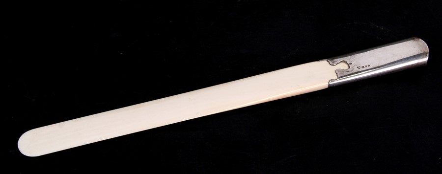An Edwardian silver and ivory page turner or letter knife, Birmingham 1907, 40cms (15.75ins) long.