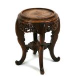 A Chinese hardwood jardinière stand, 40cms (16ins) diameter.Condition Reporttop is sun faded and has