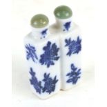 A Chinese blue & white double snuff bottle of square tapering form, 6cms (2.25ins) high.