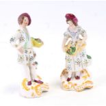 A pair of 19th century Staffordshire figures, a young man and a lady both holding baskets of