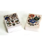 Two pietra dura style alabaster boxes, each 11cms (4.25ins) wide (2).