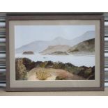 Evelyn Scott - Landscape Shedding Loch - pen & ink and watercolour, labels to verso, framed &