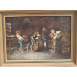 19th century Italian school - Tavern Scene - oil on canvas, indistinctly signed lower right, framed,