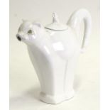 A Carltonware novelty teapot in the form of a white cat with mouse finial, 21cms (8.25ins) high.