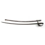 A 19th century French officers sword with curved blade, engraved initials to the hilt: CP. In its