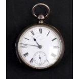 A John Bennett silver cased open faced pocket watch with fusee lever movement, the white enamel dial