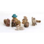 A group of vintage miniature toy animals to include Paddington Bear, a monkey and a squirrel.
