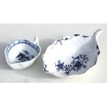 A Lowestoft porcelain leaf shaped pickle dish with moulded and underglaze blue decoration;