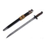 A WWI bayonet with leather and steel scabbard, 57cms (27.5ins) long.