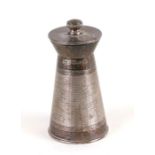 A silver pepper grinder in the form of a milk churn with engine turned decoration, Birmingham