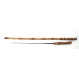 A 20th century bamboo shafted Hikers Sword Stick with concealed square section stiletto blade,