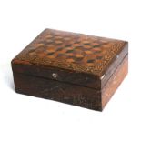 A Victorian Tunbridgeware box with tumbling block decoration, 12cms (4.75ins) wide.