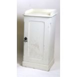 A painted pine pot cupboard, the galleried top above a single panelled door, on plinth base,