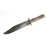 A Bowie knife, the steel blade engraved original Bowie knife, with steel hilt and antler handle,