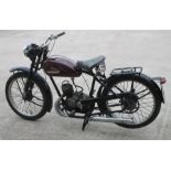 A 1951 Norman 98cc Autocycle, Registration number NXB 933, frame number D240, maroon. We are advised