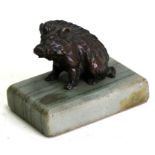 A Grand Tour style bronze boar mounted on a marble plinth, overall 6cms (2.25ins) high.