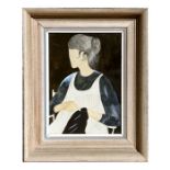 Pattie May - The White Apron - gouache, label to verso, framed & glazed, 30 by 22cms (12 by 8.