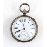A 19th century open faced pocket watch, the white enamel dial with Roman numerals and subsidiary