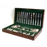 A quantity of Mappin & Webb fiddle and shell pattern silver plated cutlery; together with other