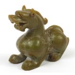 Chinese soapstone carving in the form of an archaic mythical beast, 15cm (6 ins) longCondition