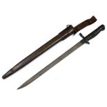 A WW1 American 1917 Remington bayonet in its leather scabbard with metal mounts together with its