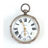 A Harris Stone silver cased open faced pocket watch, the white enamel dial with Roman numerals and