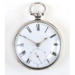A 19th century silver faced open faced pocket watch, the white enamel dial with Roman numerals and