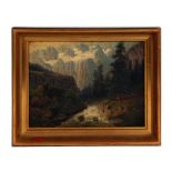 19th century English school - Mountain Scene with Stream in the Foreground - oil on canvas,