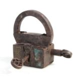 An Asian steel double padlock, with keys, 8cms (3.5ins) wide.