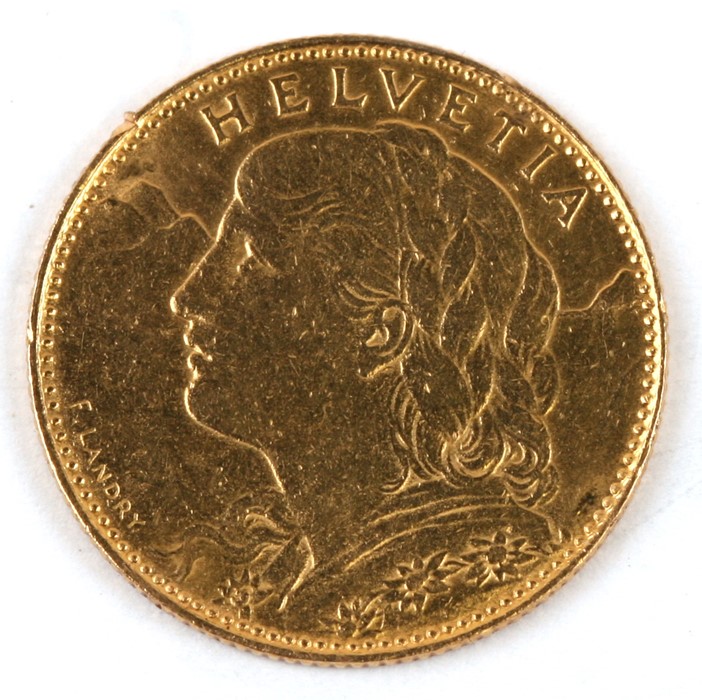 A Swiss 1922 ten francs gold coin. - Image 2 of 2