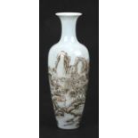 A Chinese porcelain vase decorated with a river landscape scene, blue four character mark to the