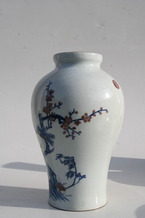 A Chinese blue & copper red baluster vase decorated with landscape scene, six character mark to - Image 4 of 12