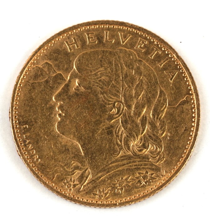 A Swiss 1915 10 francs gold coin. - Image 2 of 2