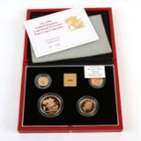 A Royal Mint 1992 United Kingdom Gold Proof sovereign four-coin collection set with Certificate of
