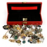 A quantity of costume jewellery to include a piquet pendant, Ruskin style brooches and earrings.