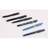 A quantity of six fountain pens to include Swan No. 2, Eastbrook, Schaeffer, Slimline, Conway